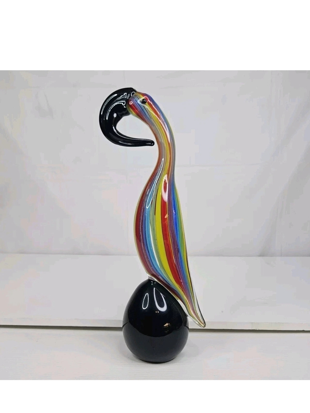 Handblown Rainbow Glass Bird Sculpture - Multicolor